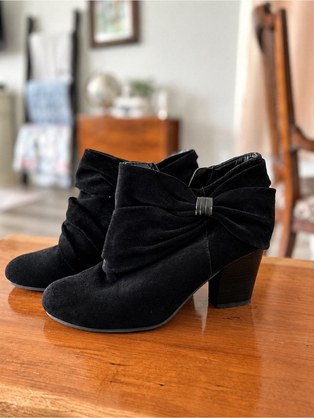 Andrew Geller Black Suede Bow Ankle Booties